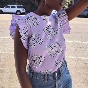 NOOWORKS Micotti Snakes Ruffle Shoulder‎ Purple Lavender Shirt Top
